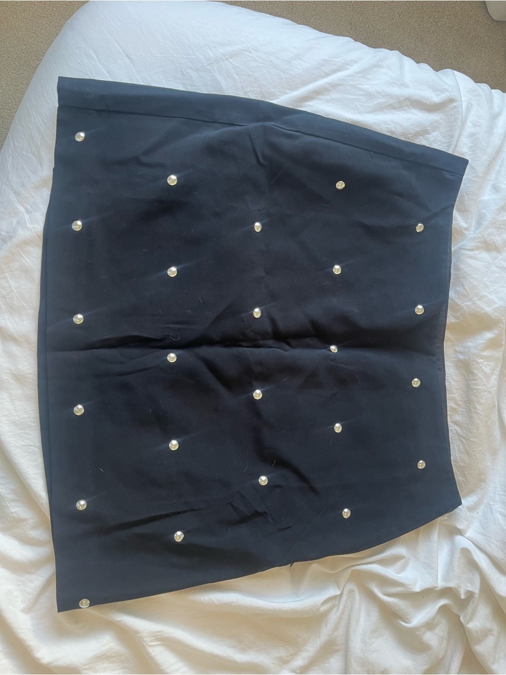LOFT Black Mini Skirt with Pearl Studs